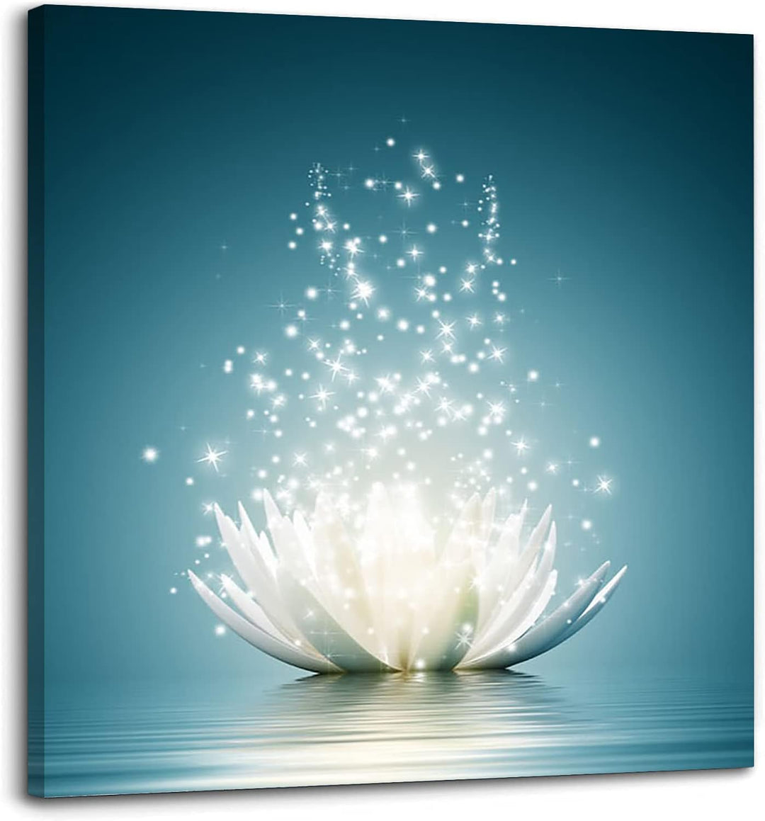 Blue Lotus Flower Wall Art Zen Decor Spiritual Meditation Yoga Magic Pictures for Bedroom Bathroom Home Decoration Canvas Stretched and Framed Ready to Hang 12X12 Inch