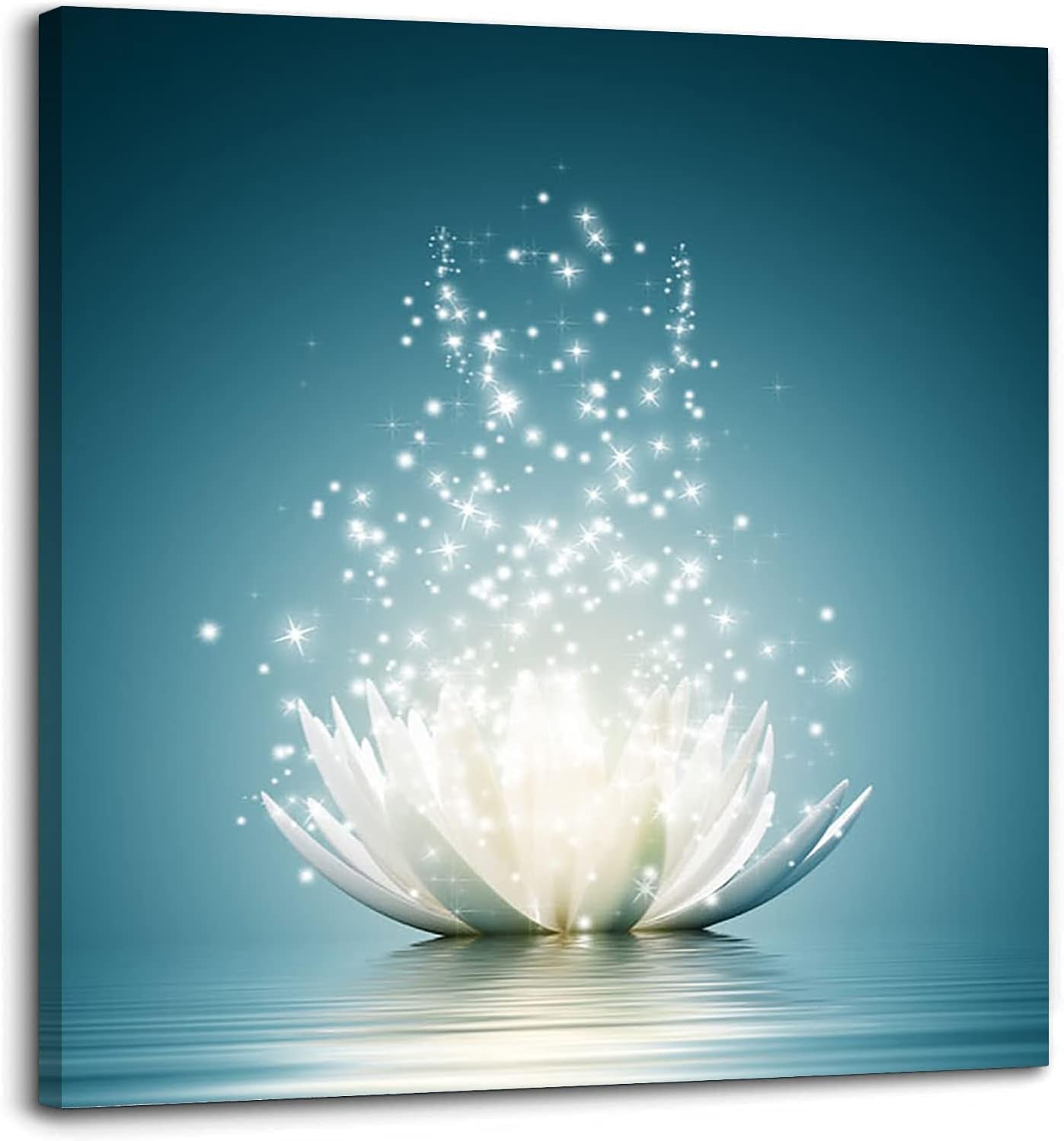 Blue Lotus Flower Wall Art Zen Decor Spiritual Meditation Yoga Magic Pictures for Bedroom Bathroom Home Decoration Canvas Stretched and Framed Ready to Hang 12X12 Inch