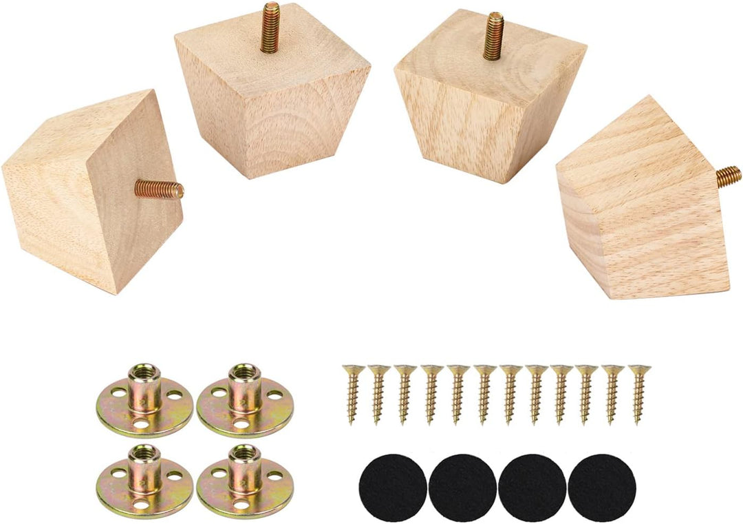 2 Inch Unfinished Wood Furniture Legs Pre-Drilled M8 Bolt Replacement Cabinet Couch Sofa Legs Feet Screw in Set of 4