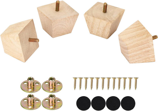 2 Inch Unfinished Wood Furniture Legs Pre-Drilled M8 Bolt Replacement Cabinet Couch Sofa Legs Feet Screw in Set of 4