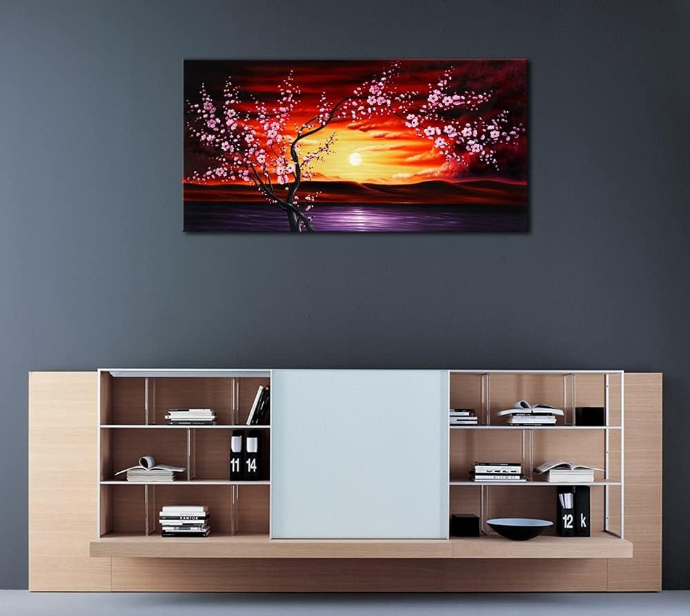 Plum Tree Blossom Flowers Extra Large Gallery Wrapped Giclee Canvas Prints Floral Landscape Pictures Paintings on Canvas Wall Art Ready to Hang for Living Room Home Decor 24X48 Inch XL
