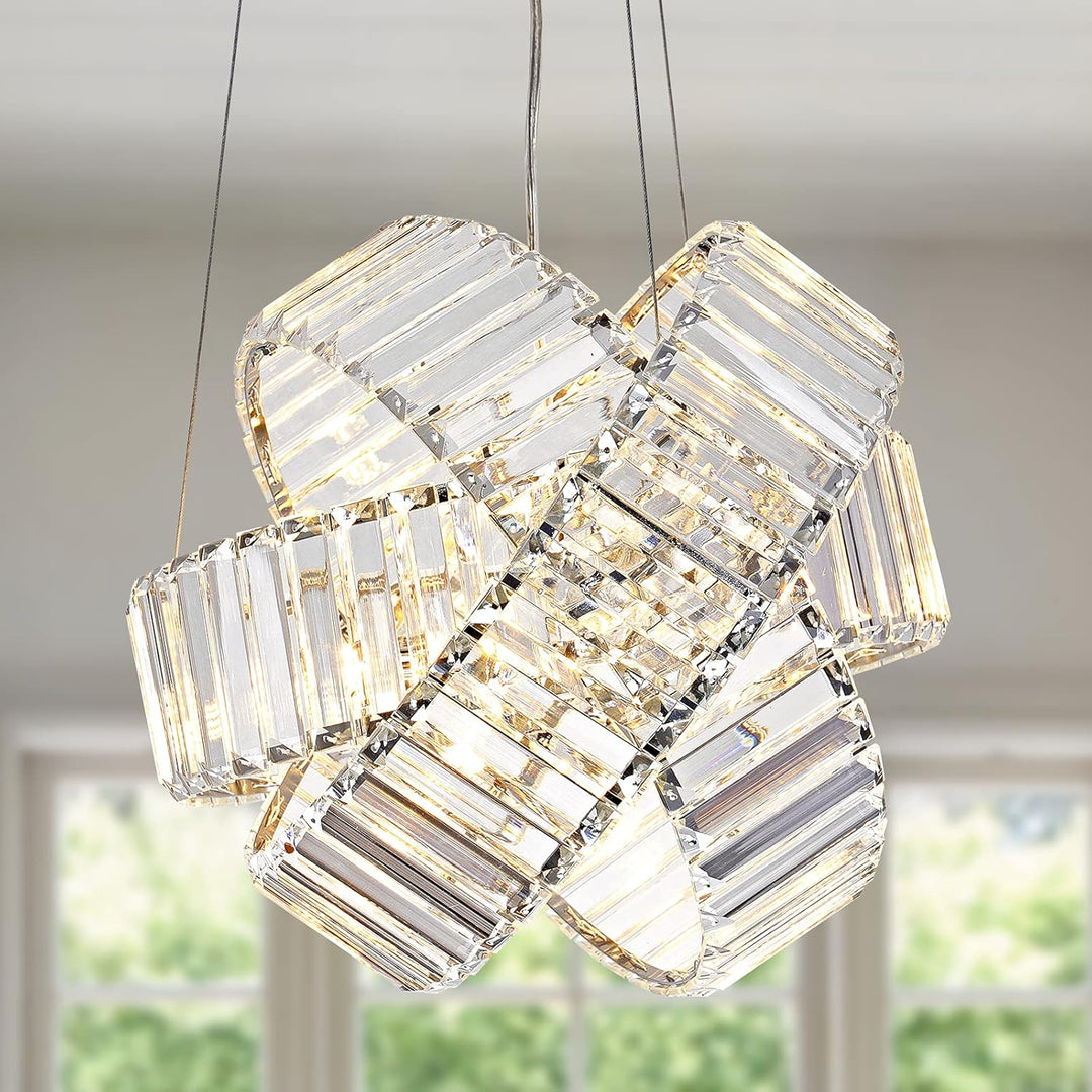 Crystal Chandelier Lights, Chrome Ceiling Lights, Pendant Light, Hanging Light Fixtures, Ceiling Light Fixtures for Dining Room Living Room Bedroom Variable Light