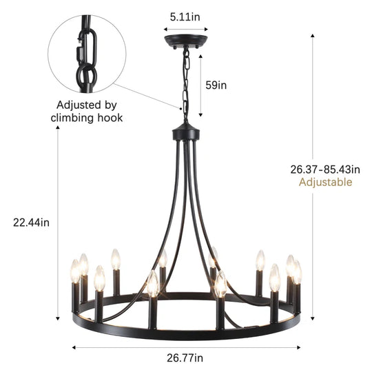 Hendon 20- Light Large Farmhouse Wagon Wheel Chandelier Candle Style Rustic round Lights Fixture for Kitchen Island Living Room Foyer Entryway