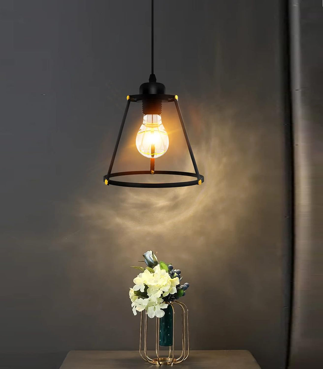 Industrial Pendant Kitchen Light Fixtures Farmhouse Modern Black Chandelier Vintage Ceiling Light Fixture Adjustable Hanging Light for Kitchen Island Dining Room Bedroom,E26 Base,1-Pack…