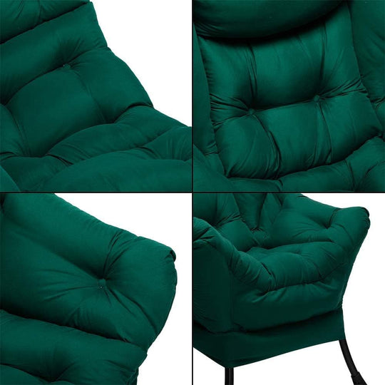 Modern Fabric Large Lazy Chair, Accent Oversized Comfy Reading Chair, Thick Padded Cozy Lounge Chair with Armrest, Steel Frame Leisure Sofa Chair for Living Room, Bedroom, Dorm, Green