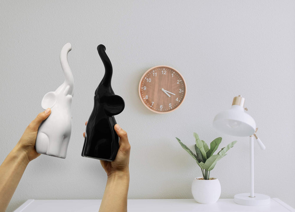 Vaudagio Loving Pair of Elephants in Black and White - Modern Ceramic Sculpture