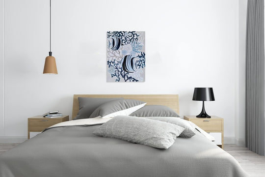 Fish Canvas Wall Art with Textured - Abstract Coastal Paintings - Modern Sea Life Pictures - Nautical Artwork for Living Room Bedroom Bathroom Decor