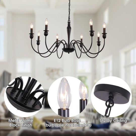 Black 8 Lights Farmhouse Chandelier for Dining Room Industrial Pendant Ceiling Light Fixture French Country Chandeliers for Dining Room, Living Room, Bedroom, Kitchen