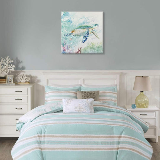 Sea Turtle Wall Art Bathroom Wall Décor Ocean Animal Pictures Painting Blue Green Beach Theme Canvas Print Nautical Coastal Artwork for Bedroom Living Room Office Home Décor