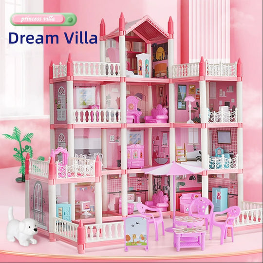 Children'S Music Doll House Assembly Villa House 3D DIY Dream Princess Castle Villa Assembly Doll House Set Toy Girl Family Toy