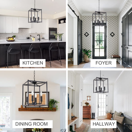 4 Lights Farmhouse Chandelier Matte Black Pendant Lighting Foyer Chandelier L...