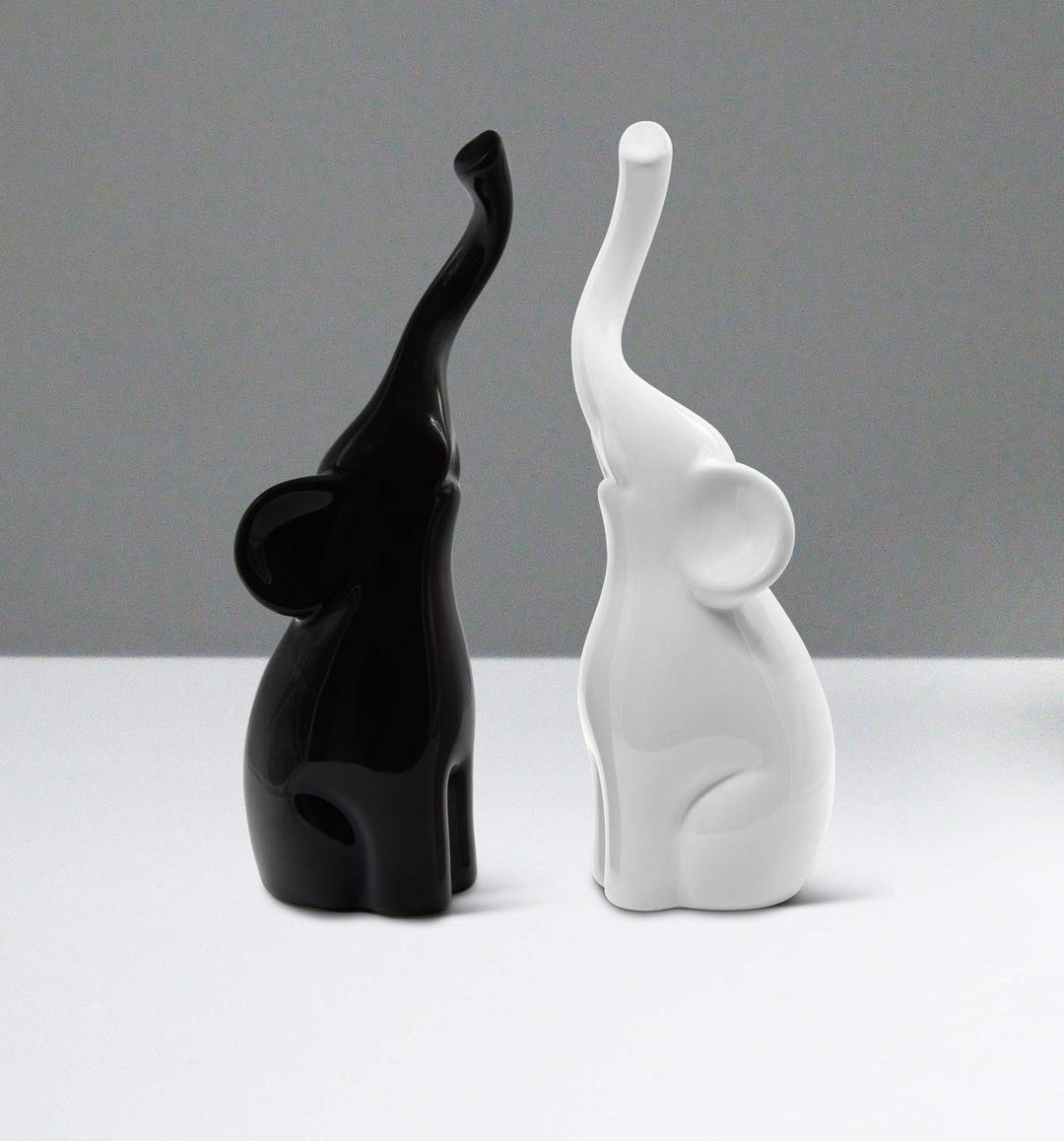 Vaudagio Loving Pair of Elephants in Black and White - Modern Ceramic Sculpture