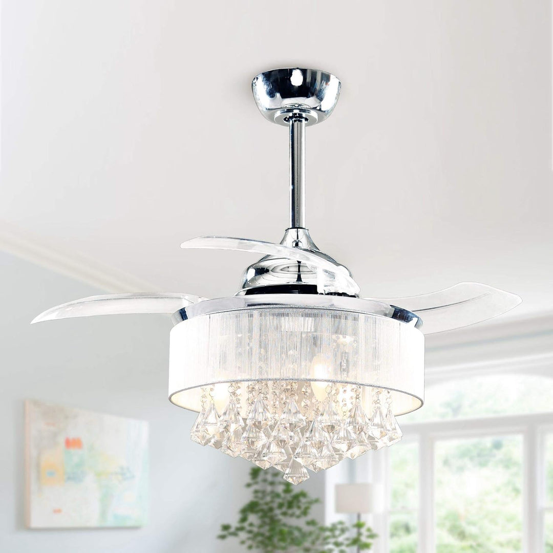 Ceiling Fans with Lights and Remote Crystal Chandelier Ceiling Fan with Light for Bedroom 3 Retractable Blades, 36 Inch, Silver