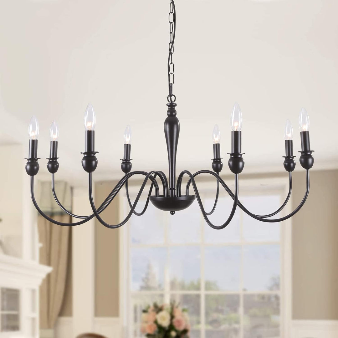 Black 8 Lights Farmhouse Chandelier for Dining Room Industrial Pendant Ceiling Light Fixture French Country Chandeliers for Dining Room, Living Room, Bedroom, Kitchen