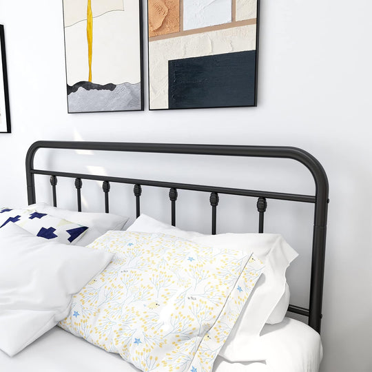 Metal Queen Bed Frame with Headboard and Footboard Farmhouse Platform Bed Frame Queen Size under Bed Storage No Box Spring Needed, Textured Black
