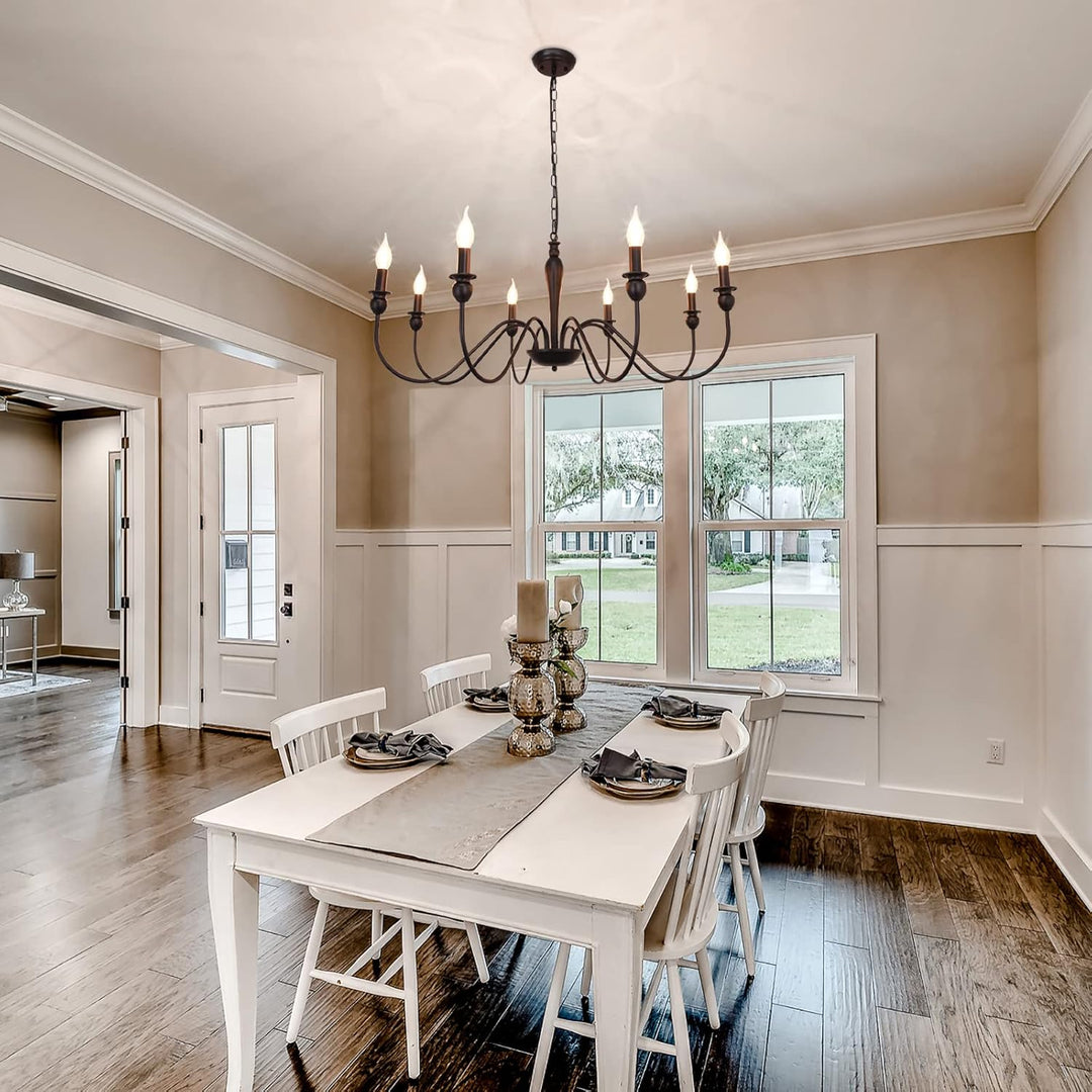 Black 8 Lights Farmhouse Chandelier for Dining Room Industrial Pendant Ceiling Light Fixture French Country Chandeliers for Dining Room, Living Room, Bedroom, Kitchen