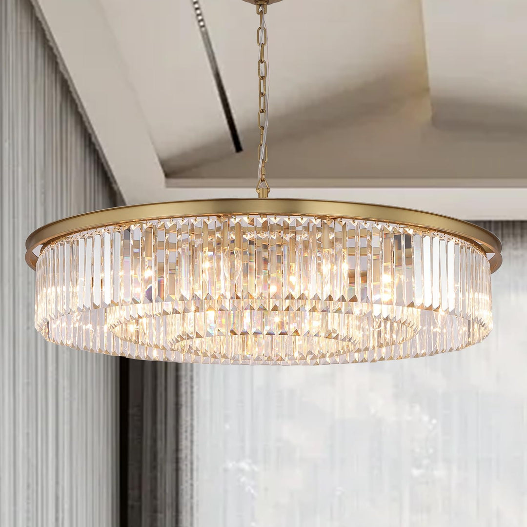 Large Crystal Chandelier Modern Luxury Pendant Ceiling Lights Fixture for Dining Living Room 18-Lights 3-Tier Raindrop Chandeliers Lighting (Copper, Dia 39 Inch)