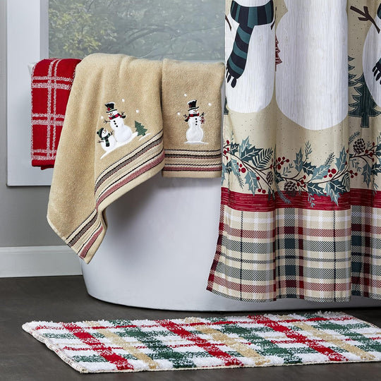 Christmas/Winter Rustic Plaid Snowman Hand Towel Set for Bath/Kitchen/Bar & Gift, Wheat 2 Count
