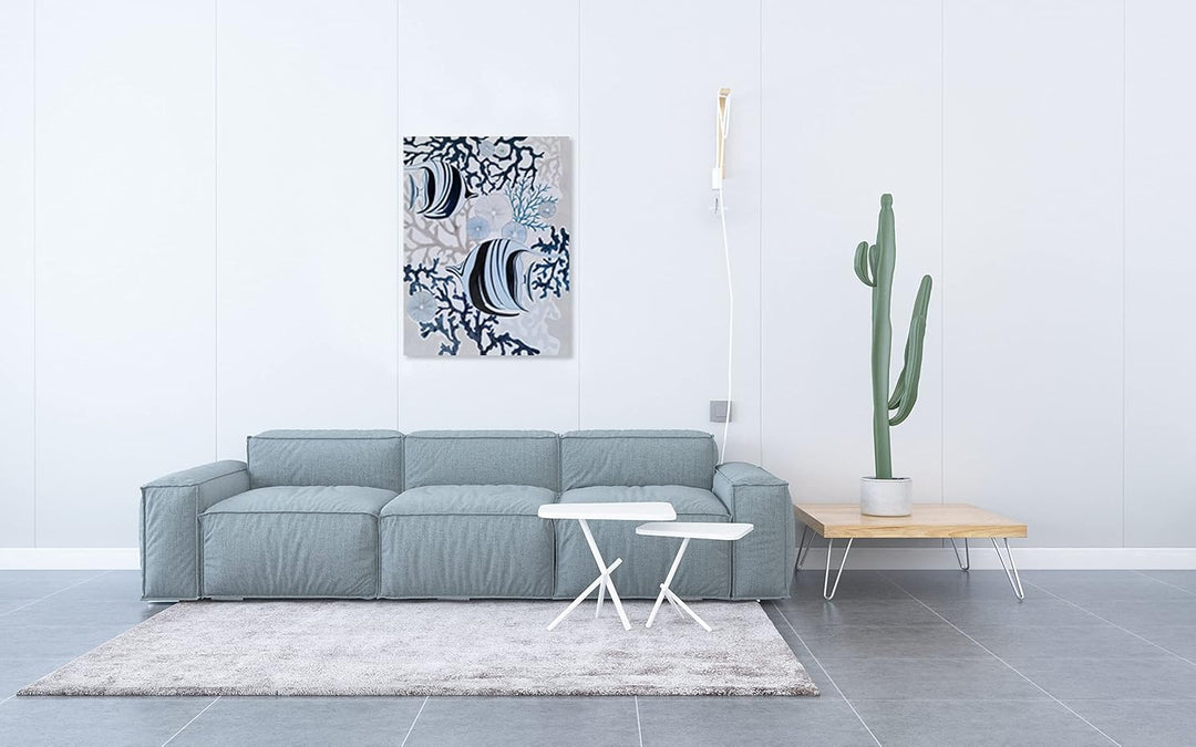 Fish Canvas Wall Art with Textured - Abstract Coastal Paintings - Modern Sea Life Pictures - Nautical Artwork for Living Room Bedroom Bathroom Decor