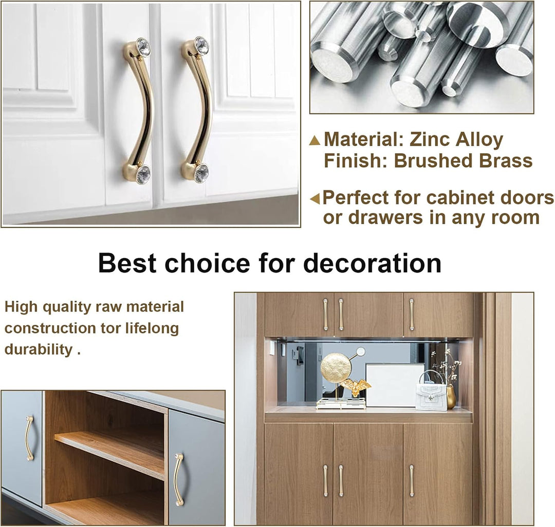 6 Pack Hole Center 7-1/2 Inch Kitchen Cupboard Handles Cabinet Pulls Brushed Brass Zinc Alloy Bar Cabinet Door Dresser Drawer Door Pulls