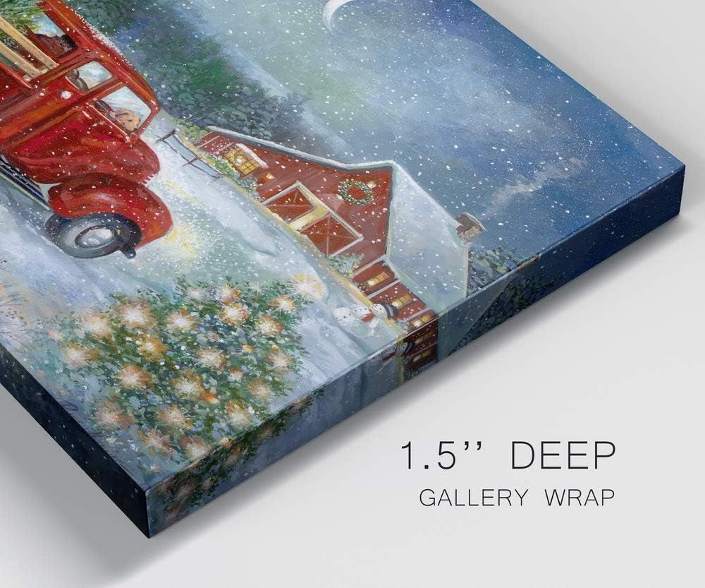 Canvas Nature Wall Art Paintings & Prints Serene Snowy Christmas Red Barn Modern Festival Glam Wall Hanging Artwork Decorations for Bedroom Office Kitchen - 24"X36" LT20