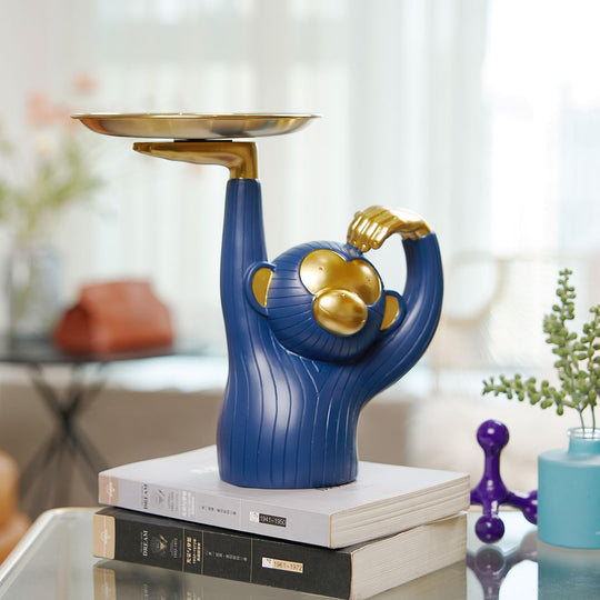 Candy Dish Cookie Jar Monkey Gifts Sculpture Modern Decor Statue Polyresin Figurine 9.8Inch
