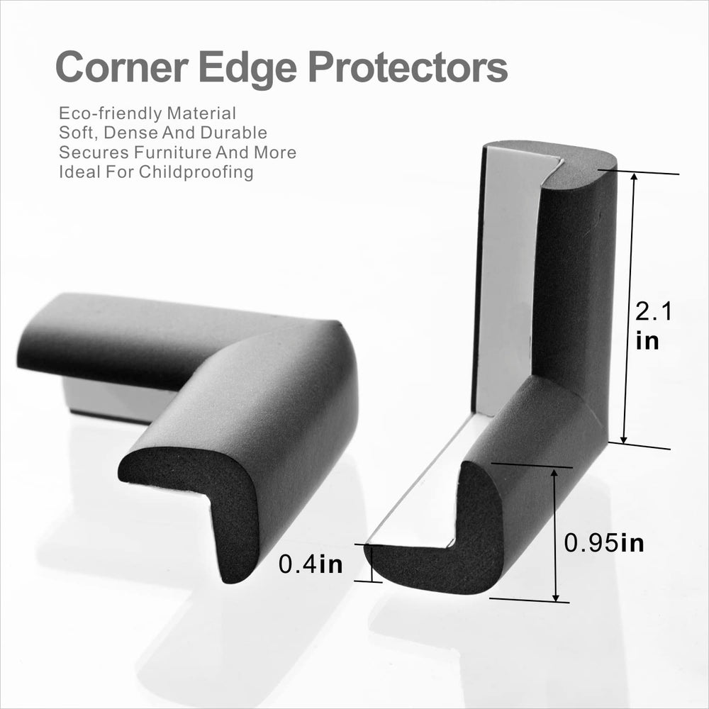 Baby Proof Edges & Corners Protector - Child Proofing Corner Edge Safety Gurards 18Ft Edge + 8 Corners Kids Furniture Foam Cushion Bumpers Guard for Fireplace Table Cabinet (Black)