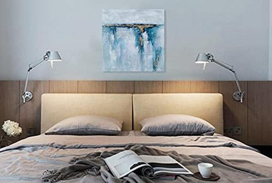 Abstract Ocean Canvas Wall Art with Gold Foil Hand Painted Modern 3D Coastal Paintings Contemporary Square Pictures for Living Room Bedroom Bathroom Decor
