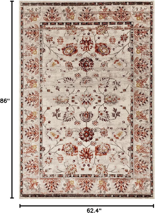 Cream 5 X 7 Vintage Floral Area Rug Carpet