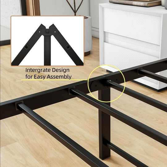 Metal Queen Bed Frame with Headboard and Footboard Farmhouse Platform Bed Frame Queen Size under Bed Storage No Box Spring Needed, Textured Black