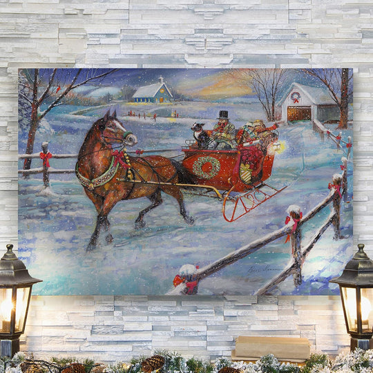 Xmas Canvas Wall Art Paintings Ruane Manning Sleigh Bells Christmas Ride Abstract Art Wall Hanging Prints for Bedroom Dining Living Room Office Home Kitchen Decor - 24"X36" LT18