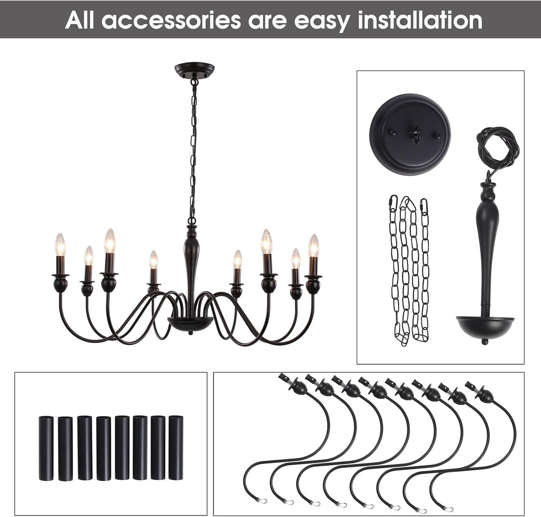 Black 8 Lights Farmhouse Chandelier for Dining Room Industrial Pendant Ceiling Light Fixture French Country Chandeliers for Dining Room, Living Room, Bedroom, Kitchen