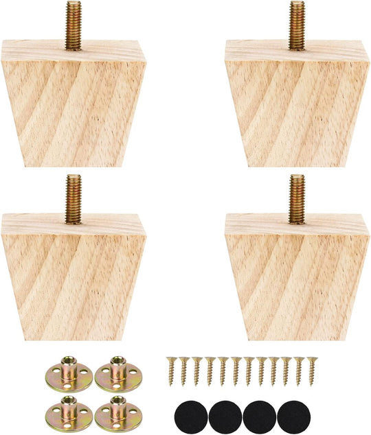 2 Inch Unfinished Wood Furniture Legs Pre-Drilled M8 Bolt Replacement Cabinet Couch Sofa Legs Feet Screw in Set of 4
