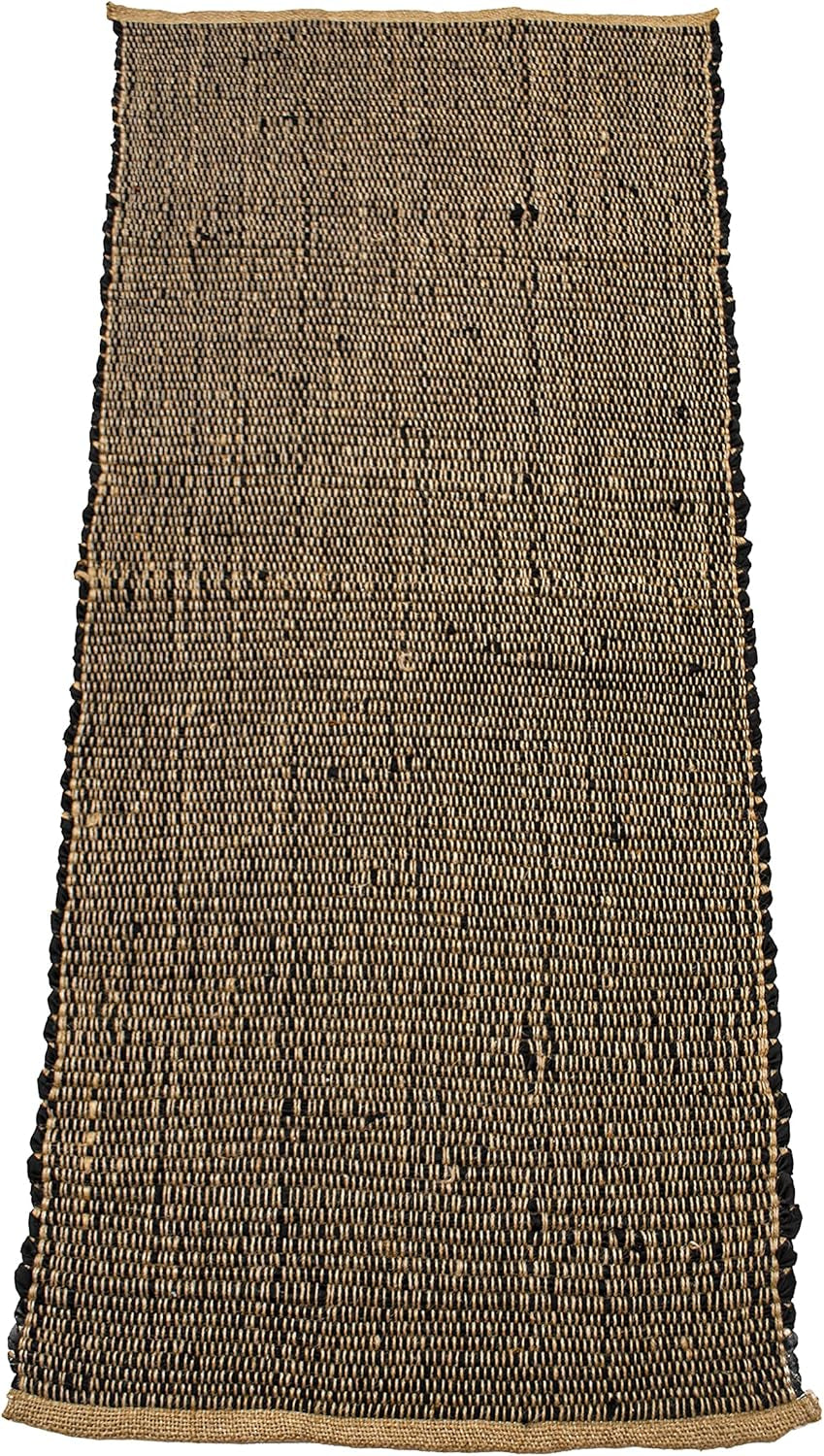 Jute and Rust Cotton Runner Rug – 2X5 Ft Handwoven Reversible Rug – Boho Farmhouse Hallway or Entryway Accent – Rustic Country Decor in Black and Natural Jute