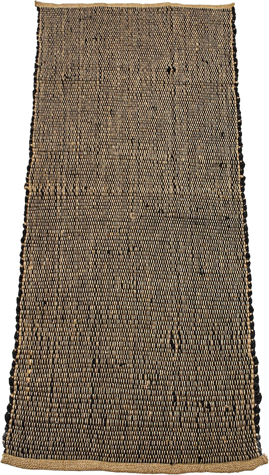 Jute and Rust Cotton Runner Rug – 2X5 Ft Handwoven Reversible Rug – Boho Farmhouse Hallway or Entryway Accent – Rustic Country Decor in Black and Natural Jute