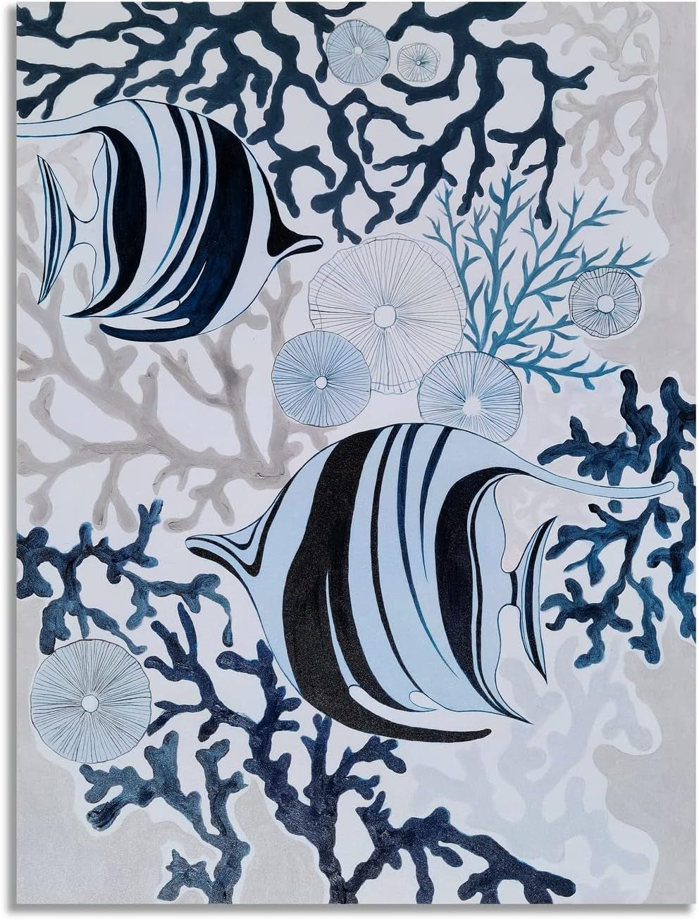 Fish Canvas Wall Art with Textured - Abstract Coastal Paintings - Modern Sea Life Pictures - Nautical Artwork for Living Room Bedroom Bathroom Decor