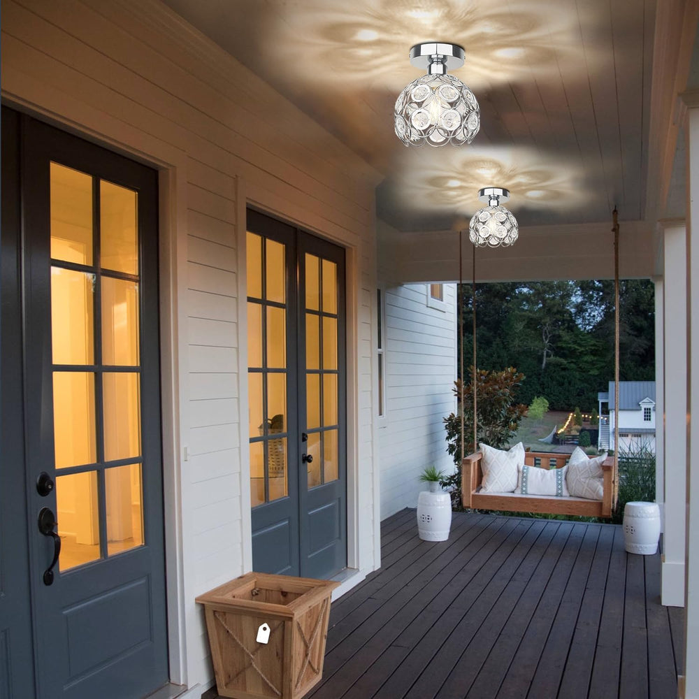 Modern Semi Flush Mount Ceiling Light Fixture, Mini Crystal Chandelier Light Fixture, Small Close to Ceiling Light for Hallway Bathroom