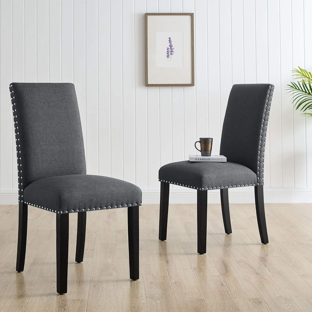 Fabric Dining Chairs Set of 2, Upholstered Dining Chairs with Nailhead Trim, Parsons Dining Chairs Kitchen Chairs High Back Dining Room Chairs Side Chairs for Kitchen Dining Room (2, Dark Grey)