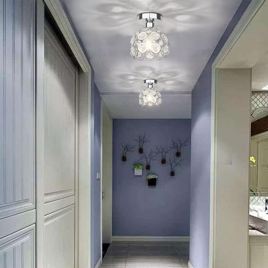 Modern Semi Flush Mount Ceiling Light Fixture, Mini Crystal Chandelier Light Fixture, Small Close to Ceiling Light for Hallway Bathroom