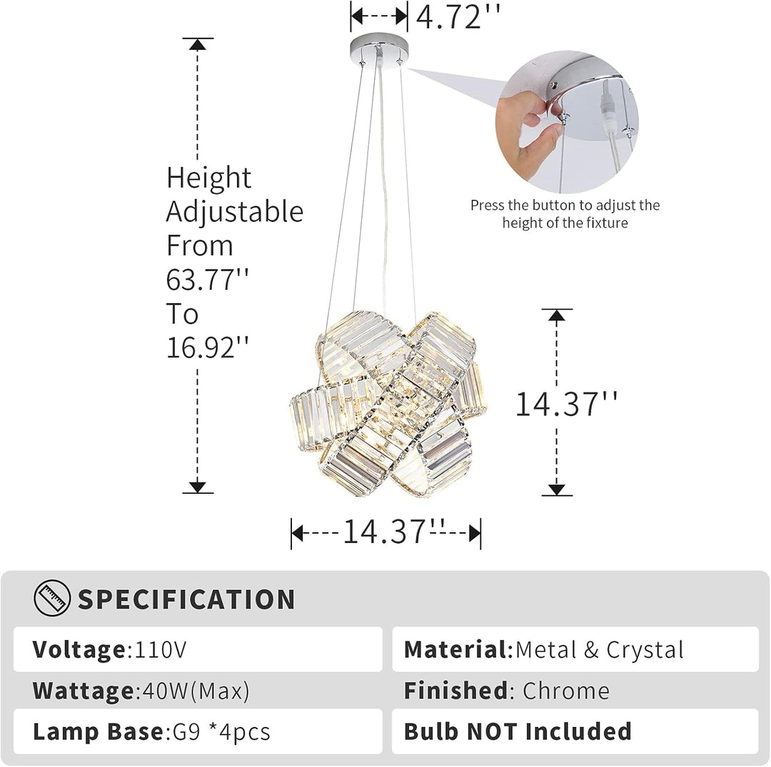 Crystal Chandelier Lights, Chrome Ceiling Lights, Pendant Light, Hanging Light Fixtures, Ceiling Light Fixtures for Dining Room Living Room Bedroom Variable Light