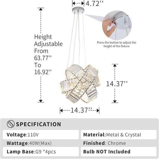 Crystal Chandelier Lights, Chrome Ceiling Lights, Pendant Light, Hanging Light Fixtures, Ceiling Light Fixtures for Dining Room Living Room Bedroom Variable Light