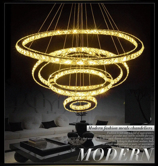 Modern LED K9 Crystal Chandelier Lights for Living Room Rings Crystal Chandelier Lighting Pendant Hanging Ceiling Fixtures