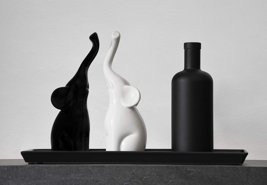 Vaudagio Loving Pair of Elephants in Black and White - Modern Ceramic Sculpture
