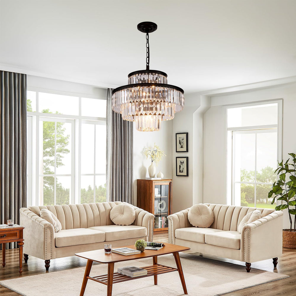 Black Luxury Crystal Chandelier Modern Chandeliers Lights Fixture Hanging Pendant Light Fixture for Dining Room Bedroom Living Room Dia 20 Inch-Black