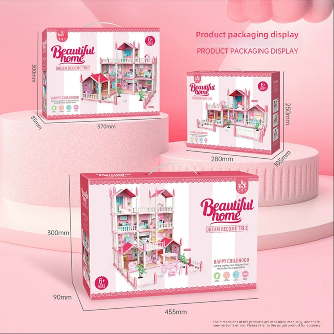 Children'S Music Doll House Assembly Villa House 3D DIY Dream Princess Castle Villa Assembly Doll House Set Toy Girl Family Toy