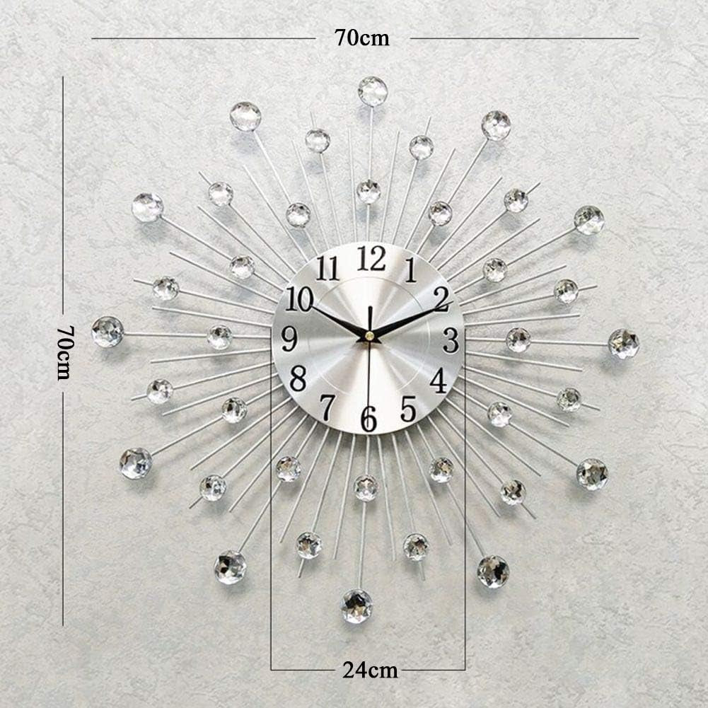 Modern Metal Crystal 3D Morden Wall Clock Design Home Decor, Decorative Silent Clock for Living Room, Bedroom, Office Space,Silver,70Cm(28In)