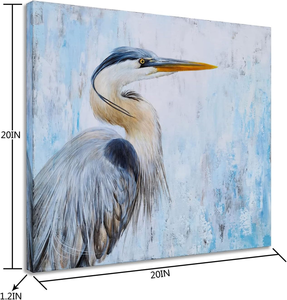 Heron Canvas Wall Art with Textured - Modern Bird Paintings in Teal and Grey Color - Abstract Cormorant Pictures for Living Room Bedroom Bathroom Decor