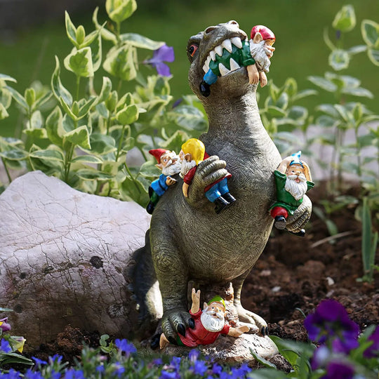 Mischievous Dinosaur Garden Eating Gnome Statue Resin Figurine Best Art Decor for Outdoor Home Waterproof Home Accessories