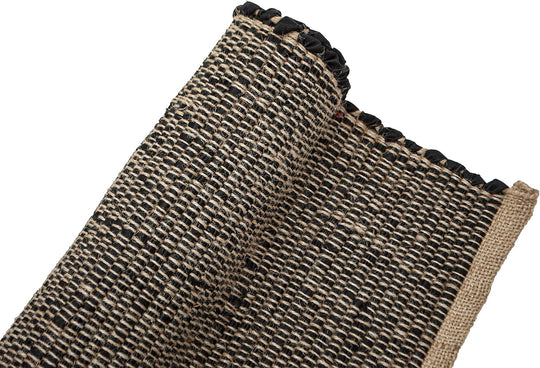 Jute and Rust Cotton Runner Rug – 2X5 Ft Handwoven Reversible Rug – Boho Farmhouse Hallway or Entryway Accent – Rustic Country Decor in Black and Natural Jute