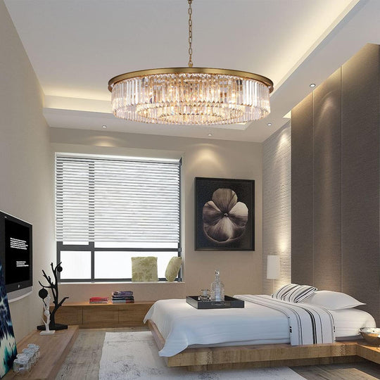 Large Crystal Chandelier Modern Luxury Pendant Ceiling Lights Fixture for Dining Living Room 18-Lights 3-Tier Raindrop Chandeliers Lighting (Copper, Dia 39 Inch)